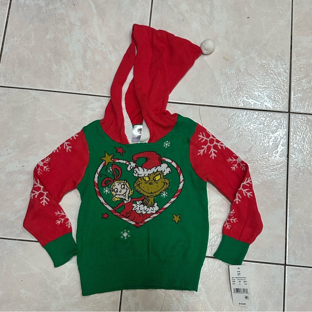 NWT Grinch hooded sweater 3T, plus bonus preworn long sleeve tshirt